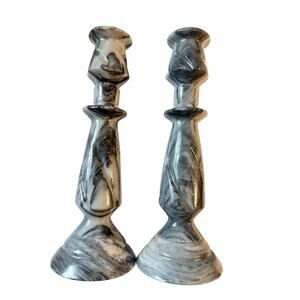 Vintage 8” Solid Marble Candlestick Holders Mid-Century